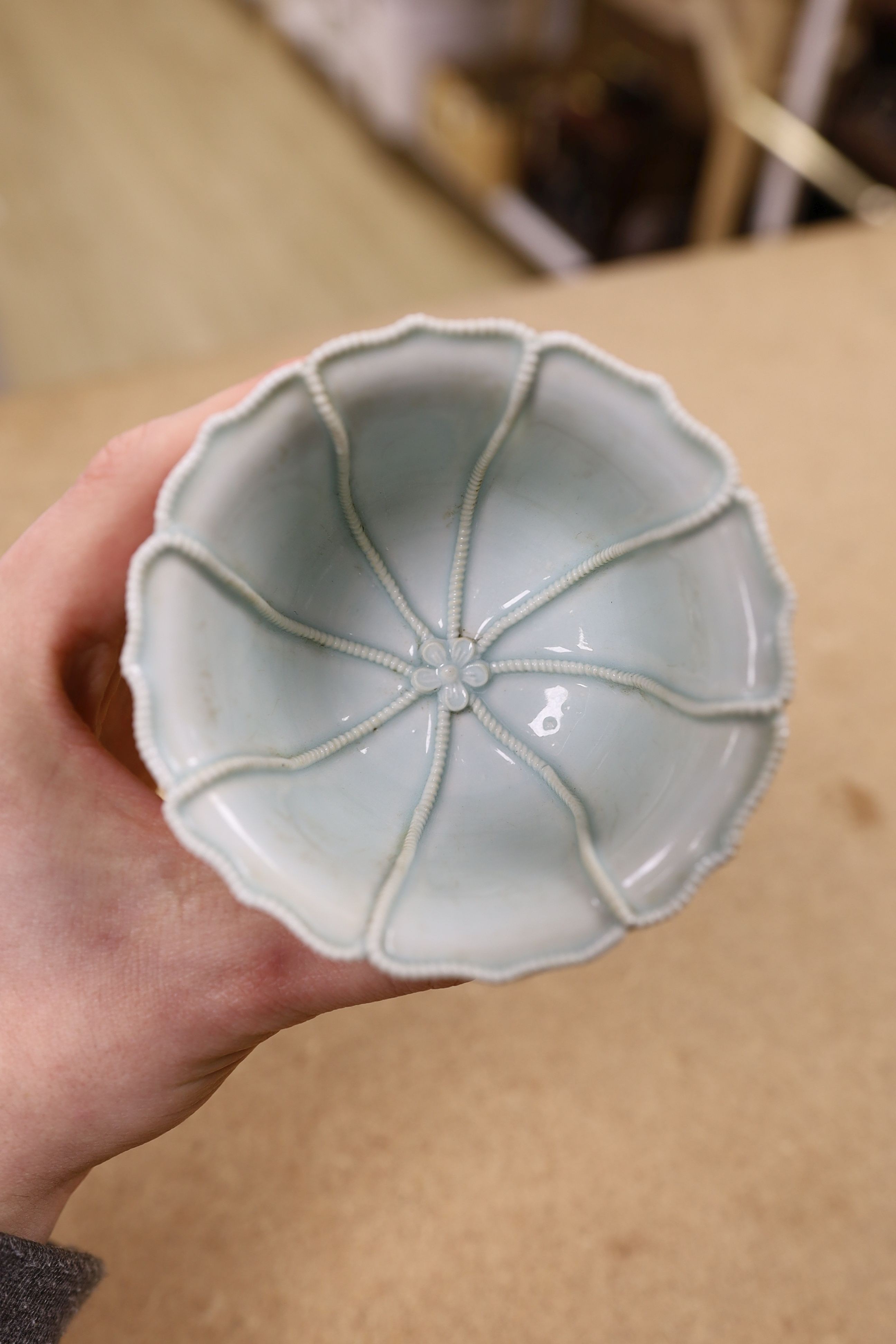 A Chinese Qingbai type stem cup., 10 cms high.